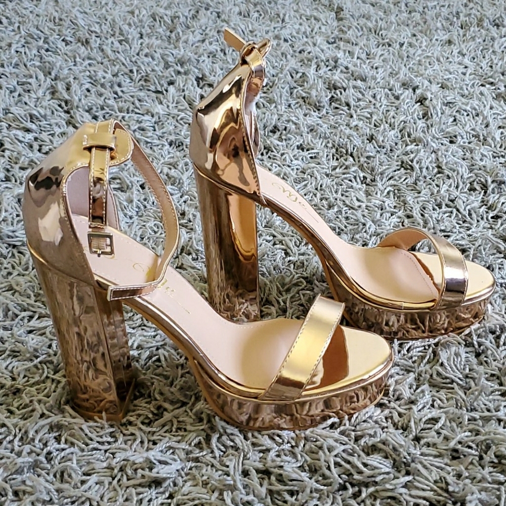 So Me Rose Gold Platform Block Heels